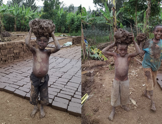 Enfants travaillant dans une briqueterie à Luhihi, ALDIV